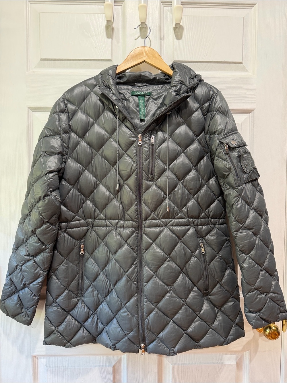 Ralph Lauren XL Gray Down Insulated Fishtail Puffer Jacket